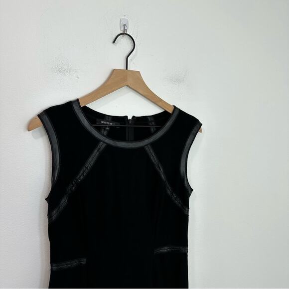 Lafayette 148 New York Overlook Black Leather Trim Dress Career Business size 4 - Picture 4 of 6